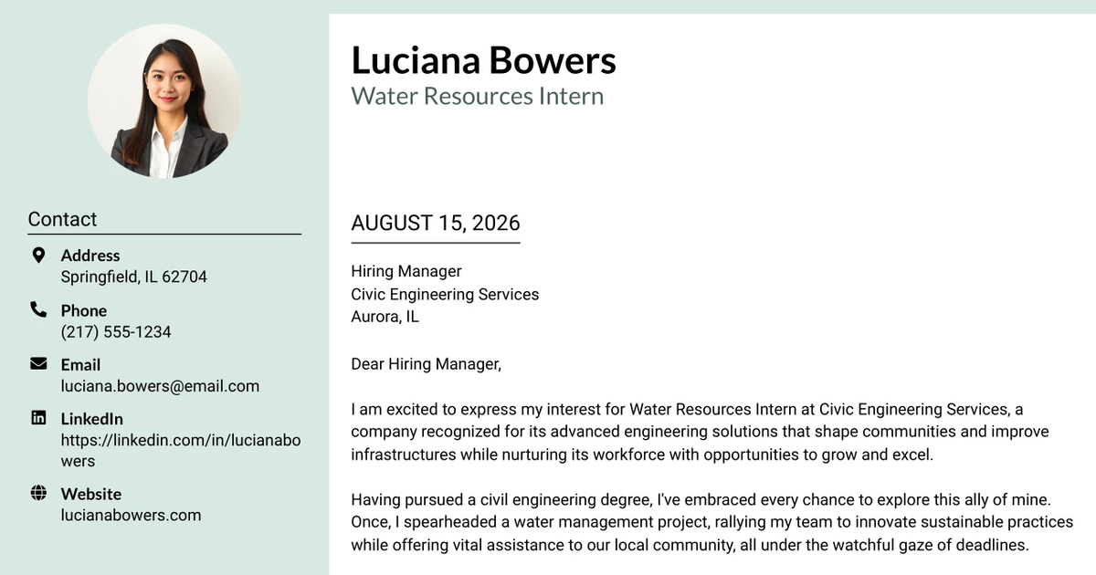 30+ Water Resources Intern Cover Letter Templates with Example 2026