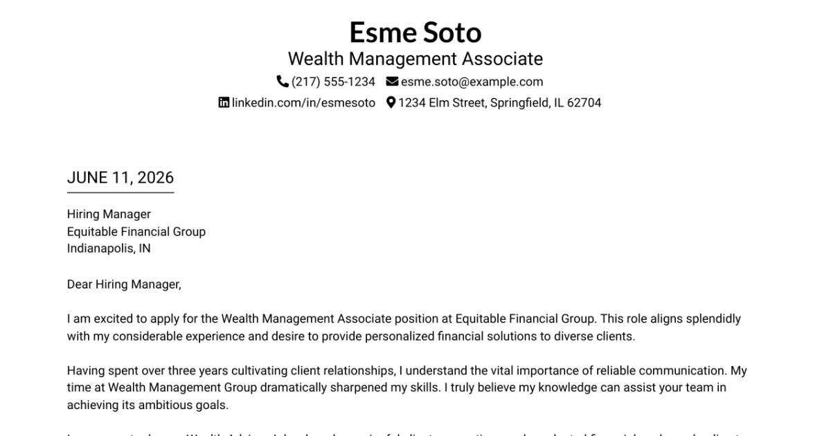 30+ Wealth Management Associate Cover Letter Templates with Example 2026