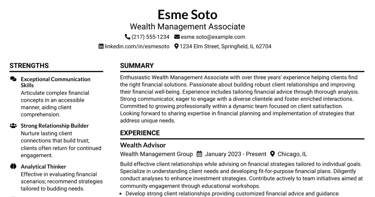 33 Wealth Management Associate Resume Templates with Example 2026 (ATS-Optimized)