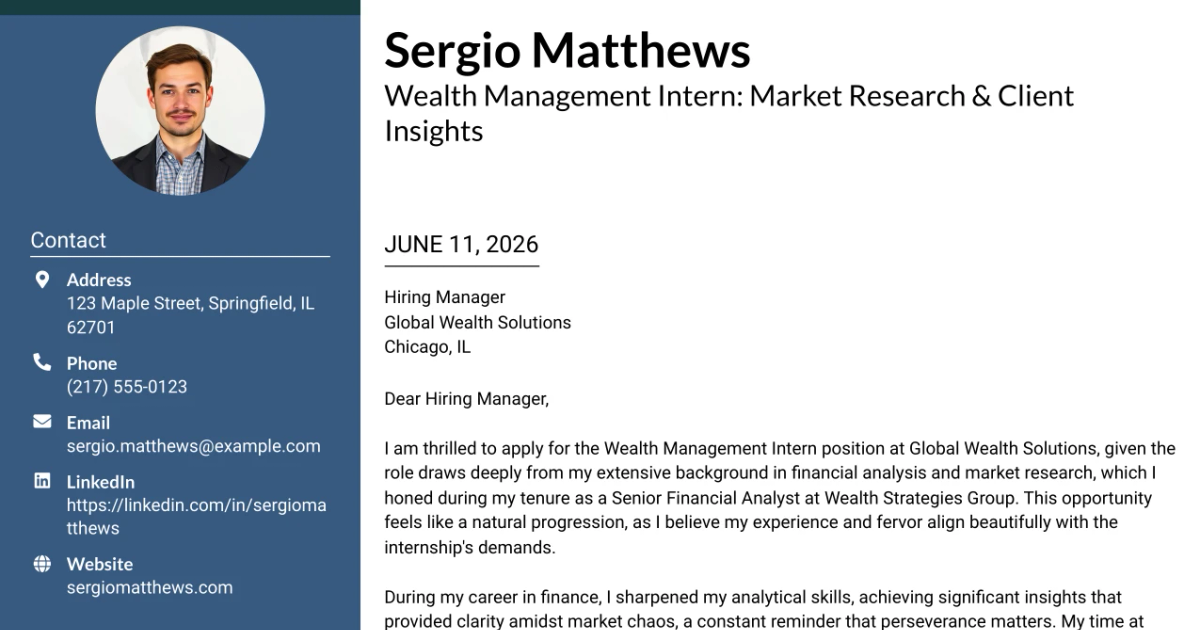 30+ Wealth Management Intern: Market Research & Client Insights Cover Letter Templates with Example 2026