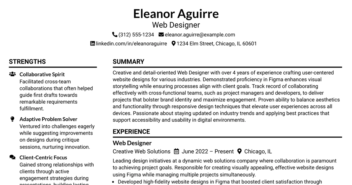 33 Web Designer Resume Templates with Example 2026 (ATS-Optimized)