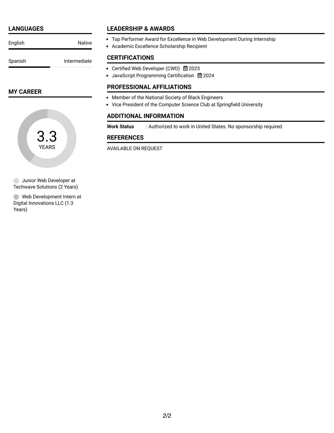 Resume Example Page 2