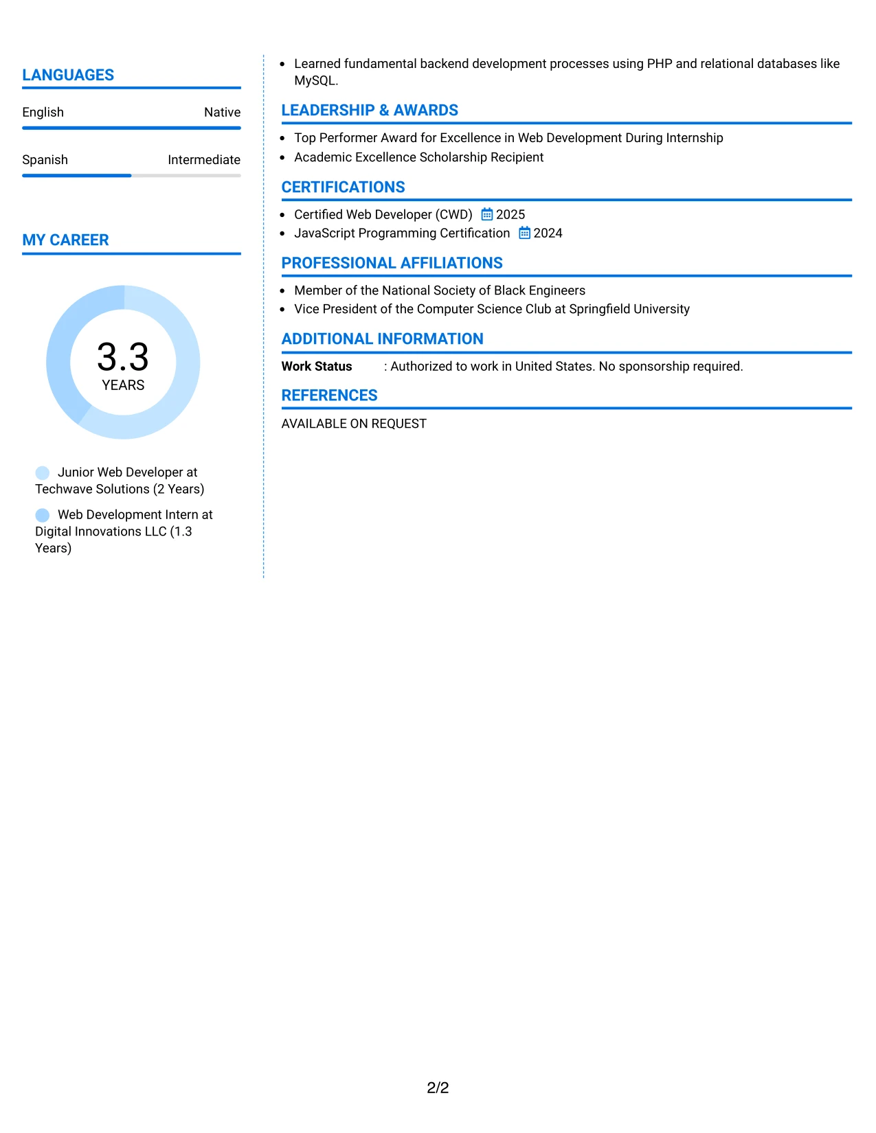Resume Example Page 2