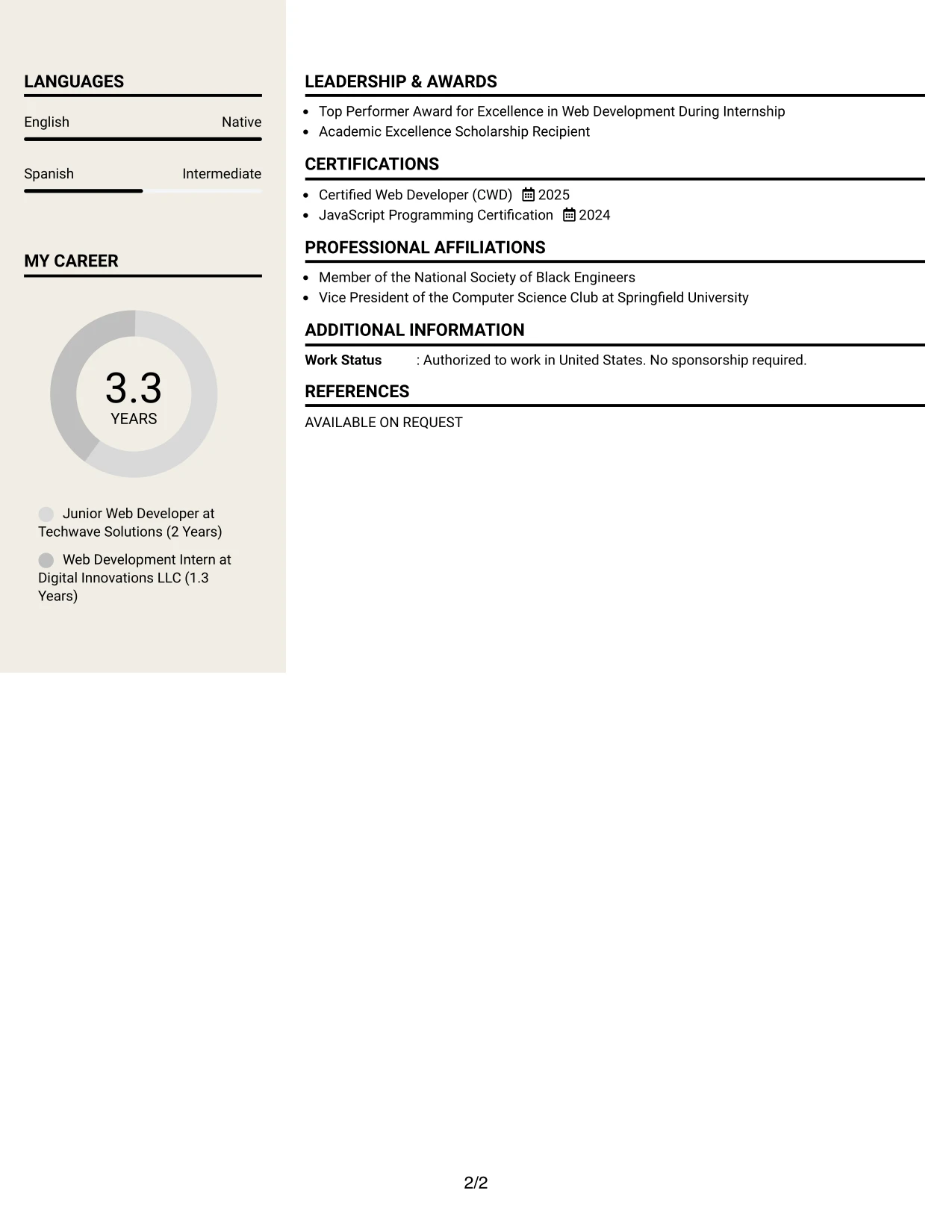 Resume Example Page 2