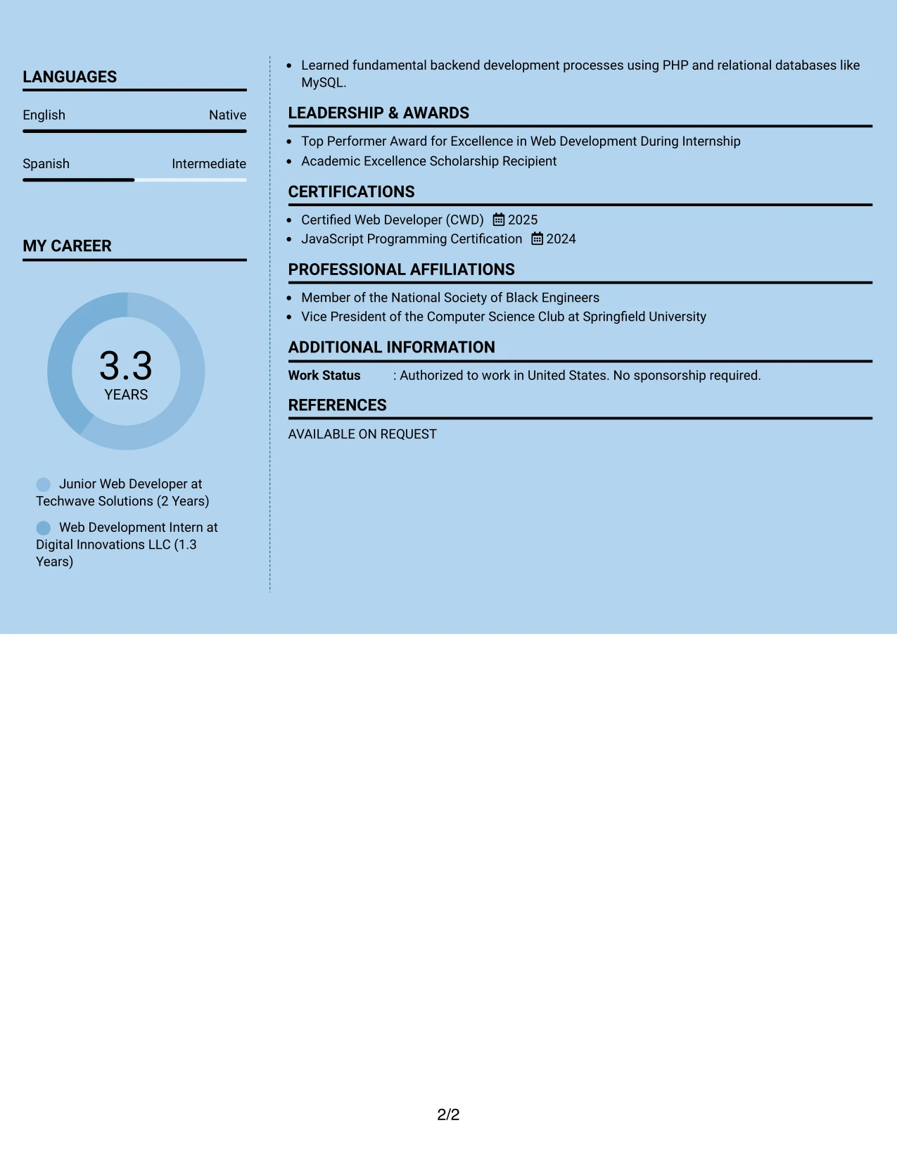 Resume Example Page 2