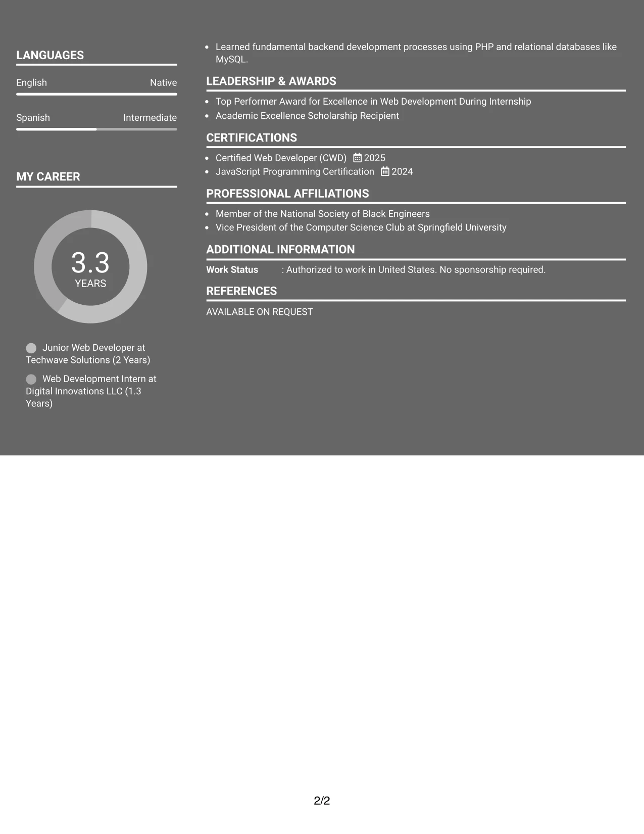 Resume Example Page 2