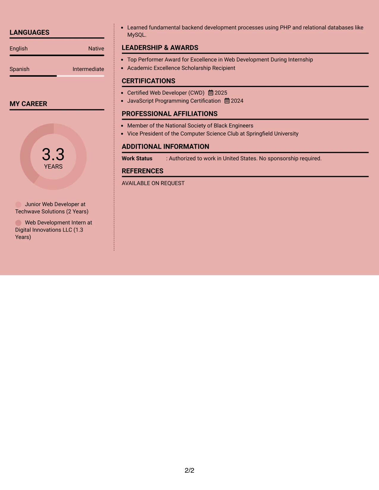 Resume Example Page 2