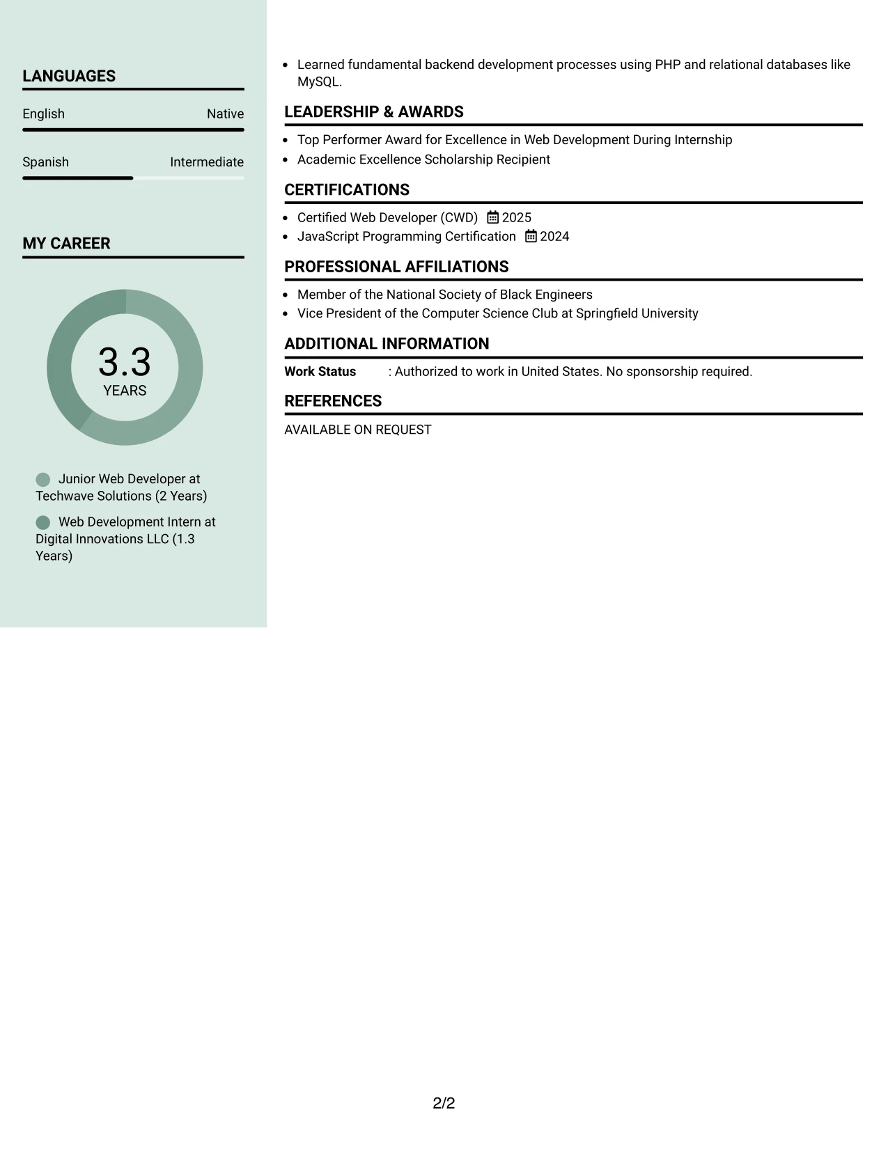 Resume Example Page 2