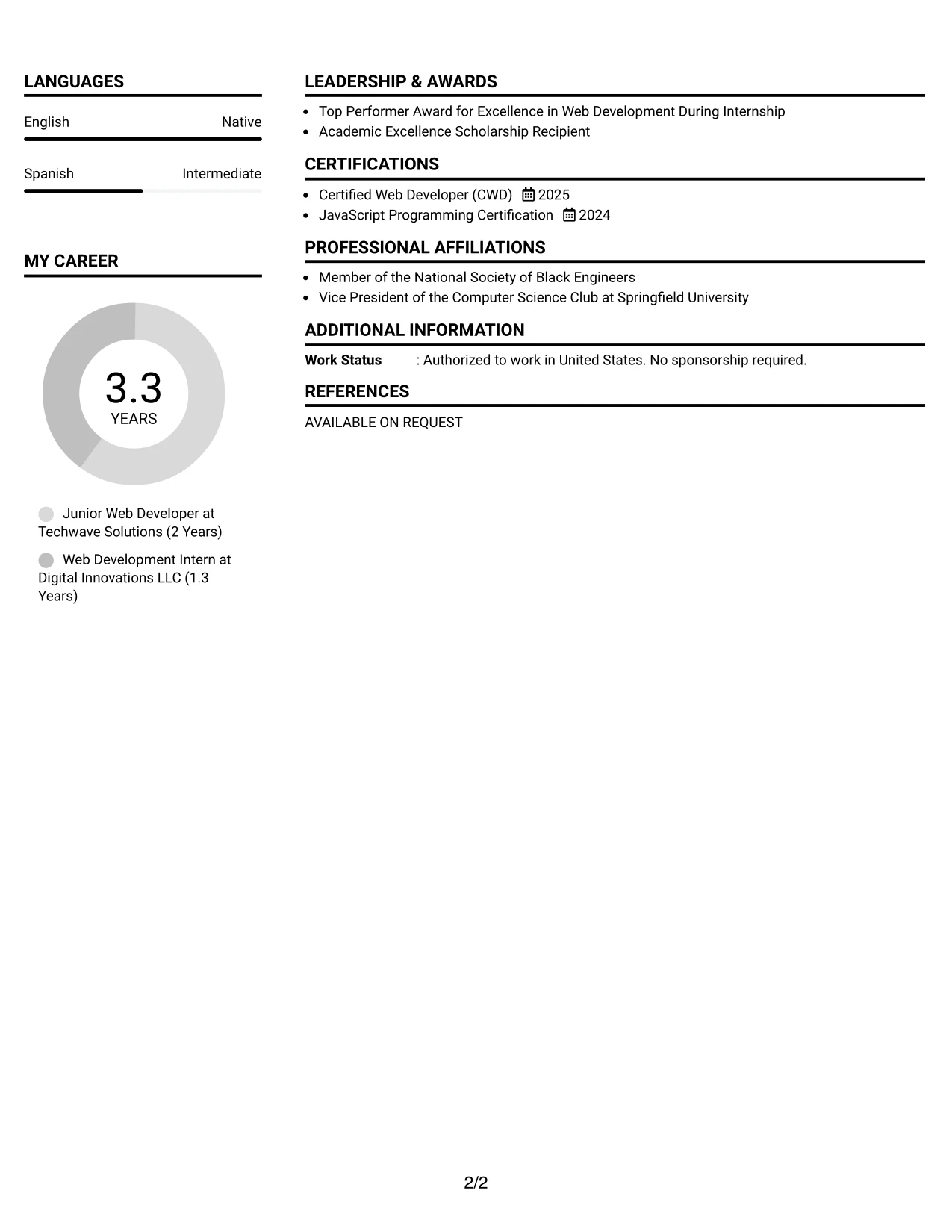 Resume Example Page 2