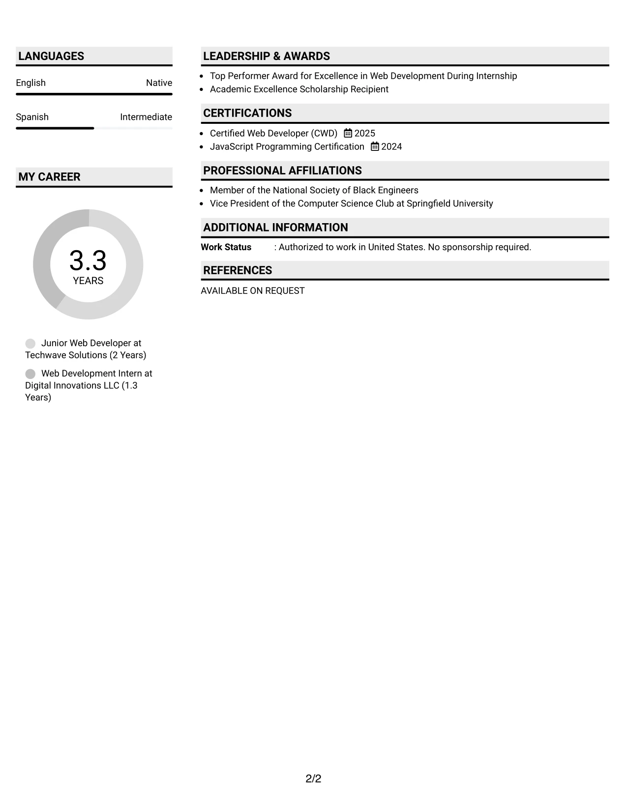 Resume Example Page 2