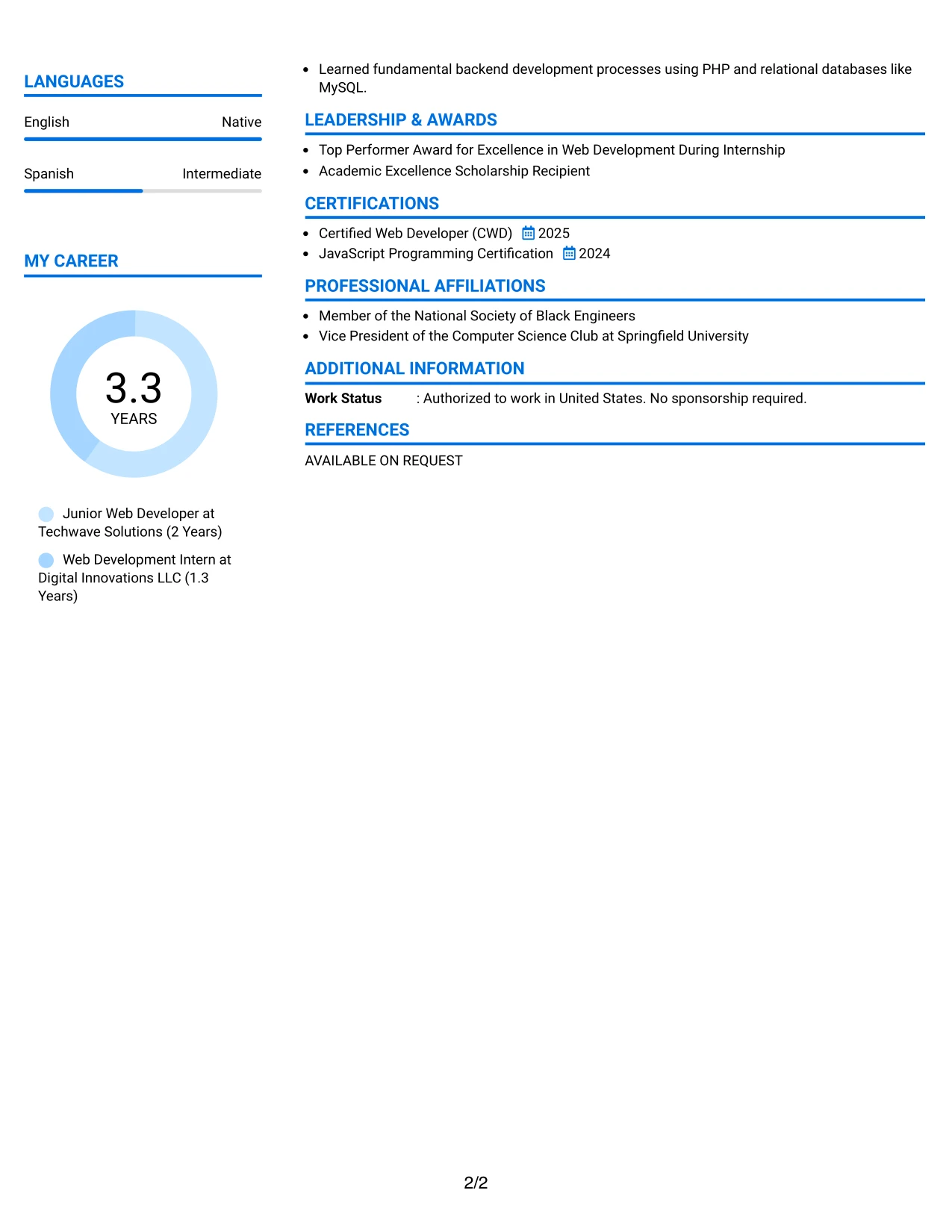 Resume Example Page 2