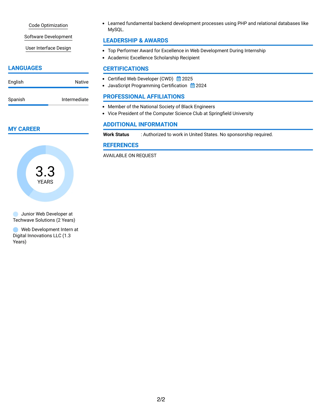 Resume Example Page 2