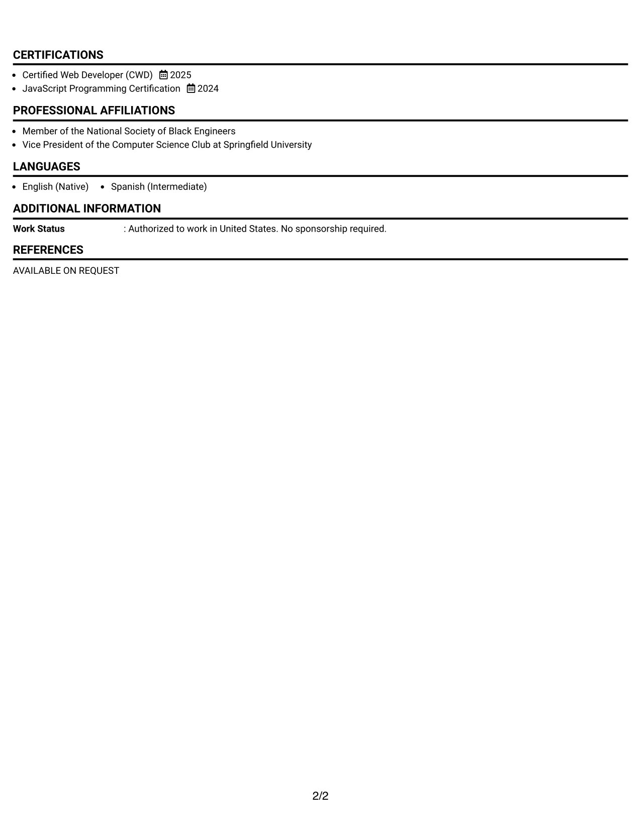 Resume Example Page 2