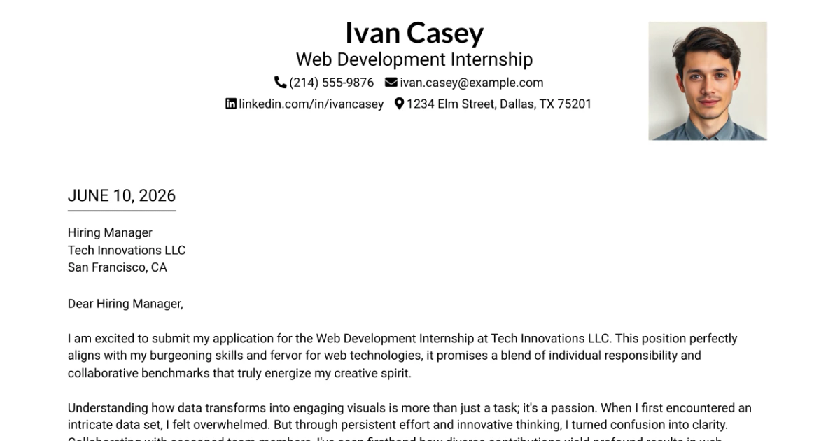 30+ Web Development Internship Cover Letter Templates with Example 2026