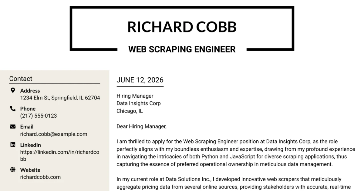 30+ Web Scraping Engineer Cover Letter Templates with Example 2026