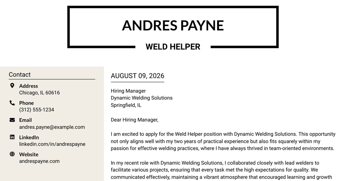30+ Weld Helper Cover Letter Templates with Example 2026