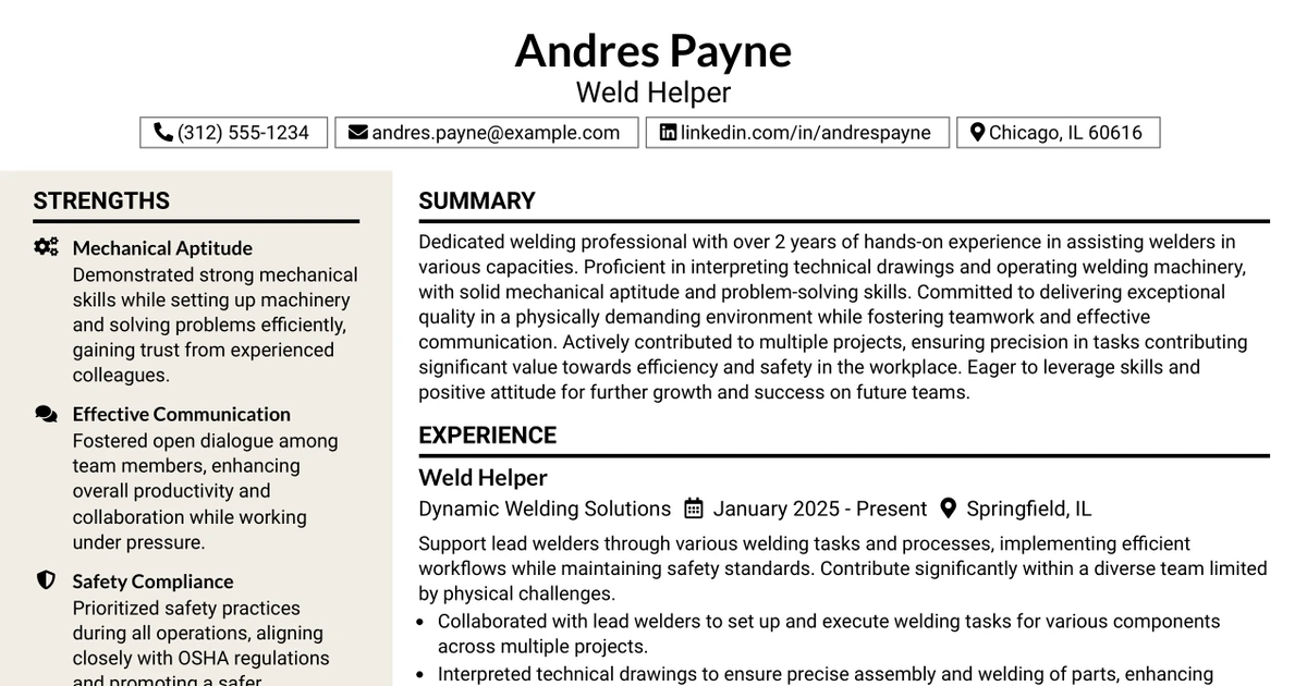 33 Weld Helper Resume Templates with Example 2026 (ATS-Optimized)
