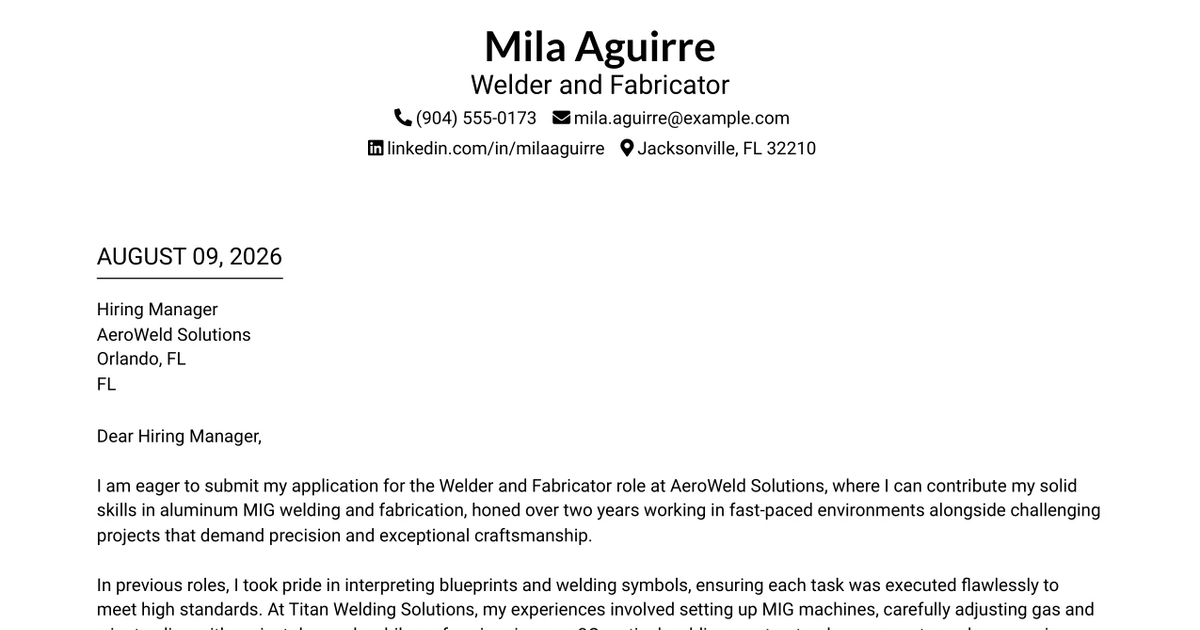 30+ Welder and Fabricator Cover Letter Templates with Example 2026