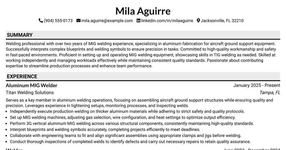 33 Welder and Fabricator Resume Templates with Example 2026 (ATS-Optimized)