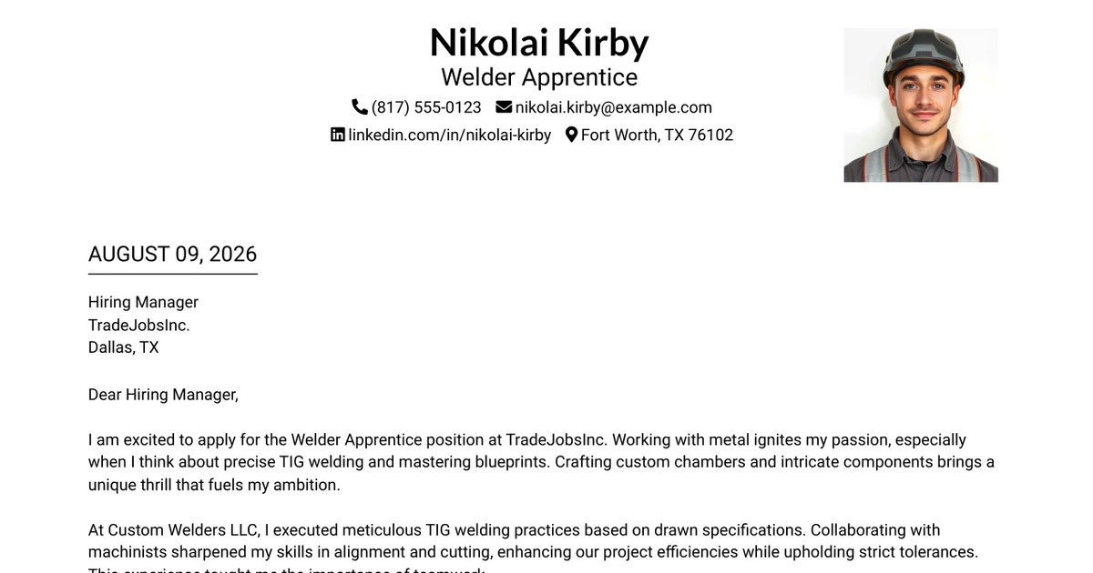 30+ Welder Apprentice Cover Letter Templates with Example 2026