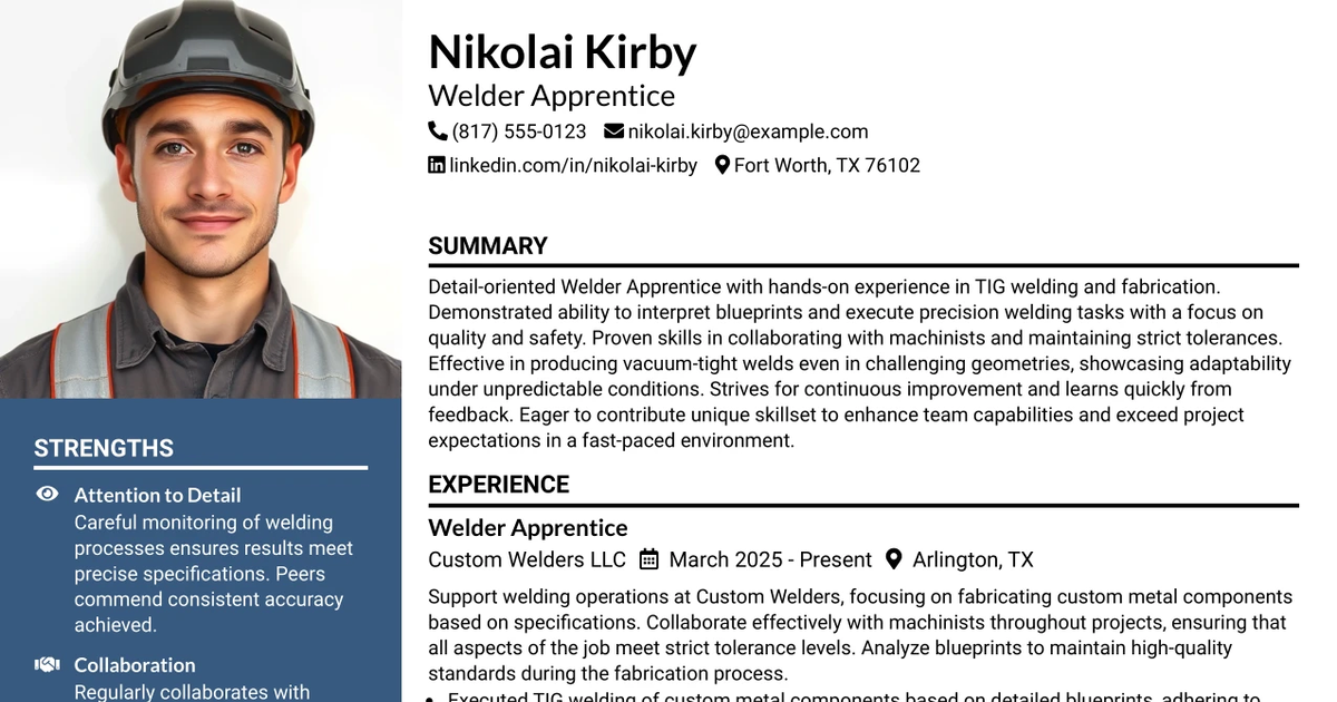 33 Welder Apprentice Resume Templates with Example 2026 (ATS-Optimized)