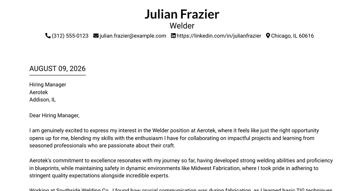 30+ Welder Cover Letter Templates with Example 2026