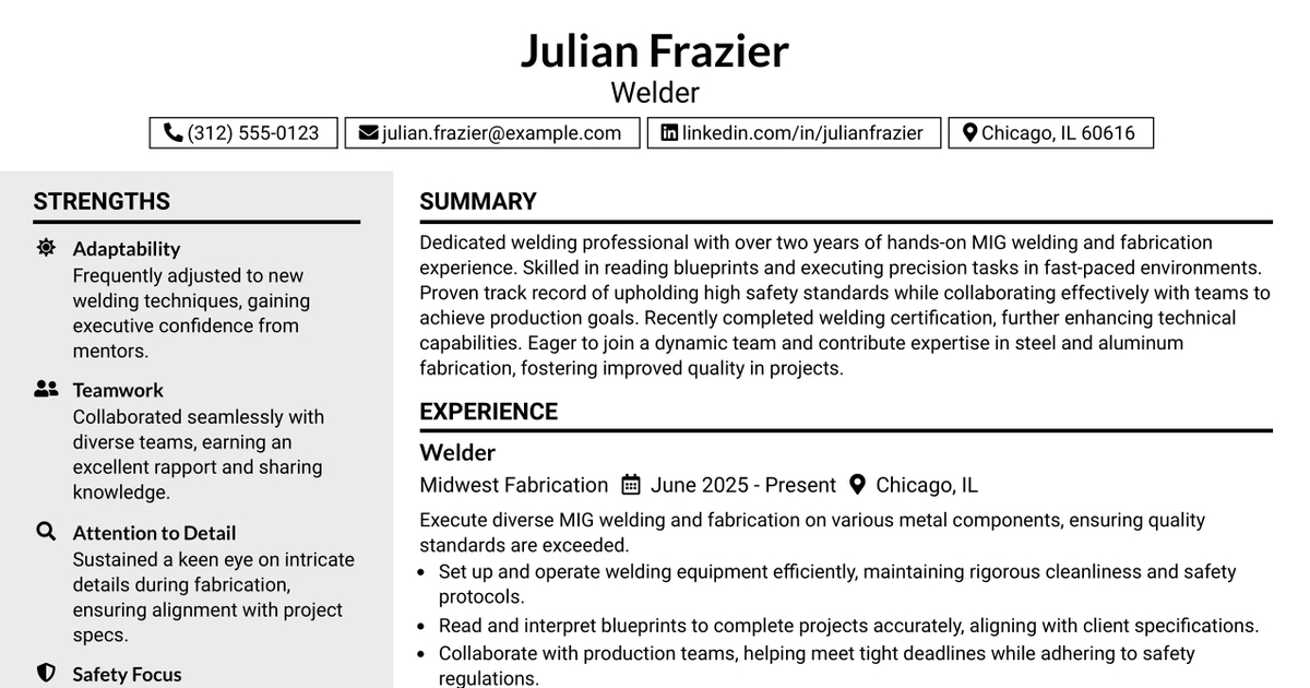 33 Welder Resume Templates with Example 2026 (ATS-Optimized)