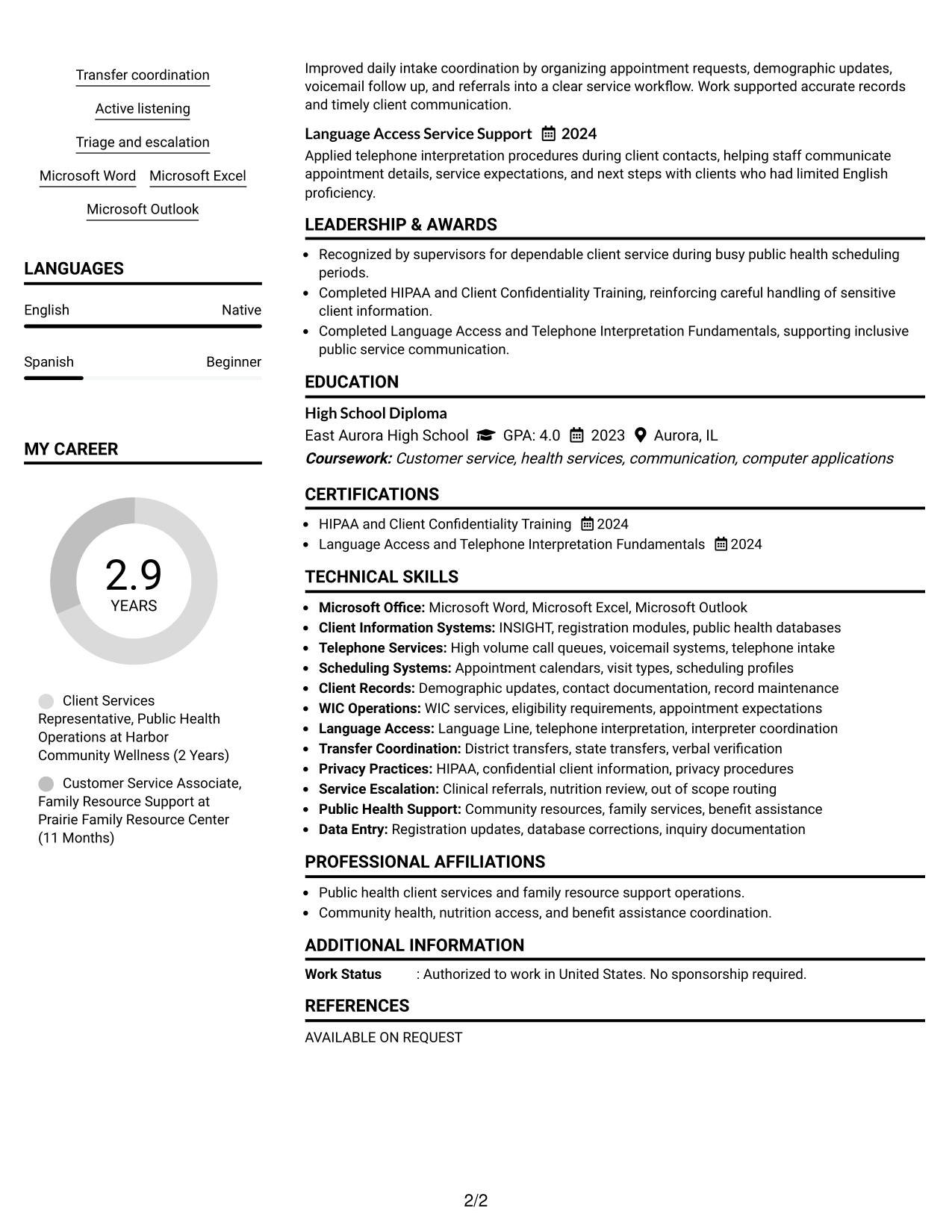 Resume Example Page 2