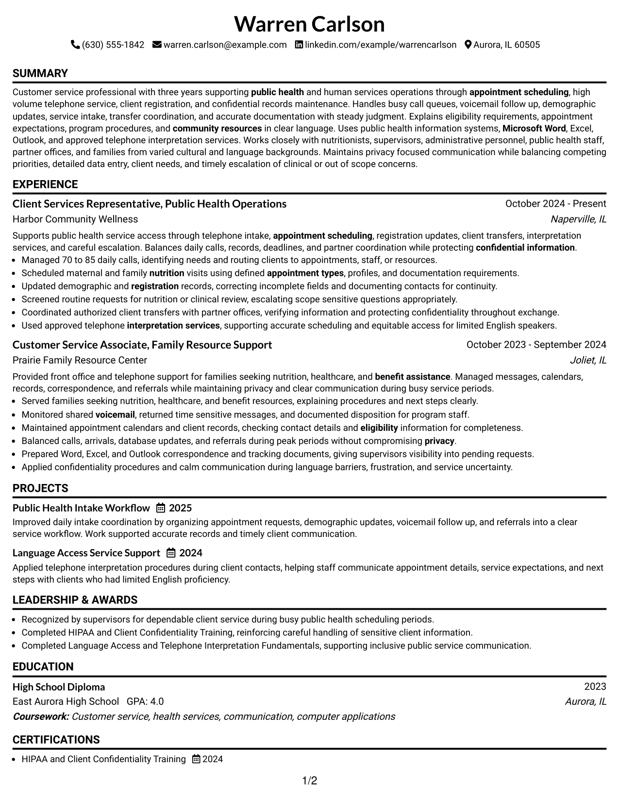 Resume Example Page 1