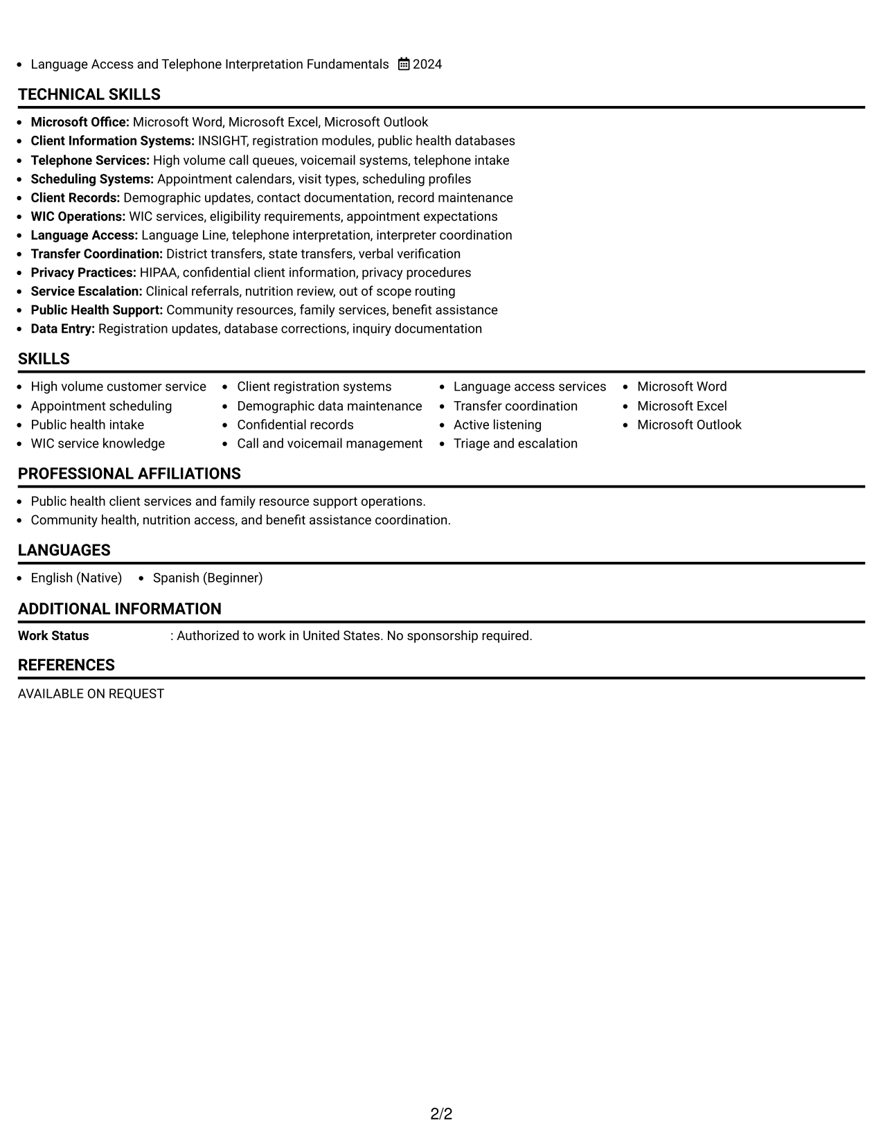 Resume Example Page 2