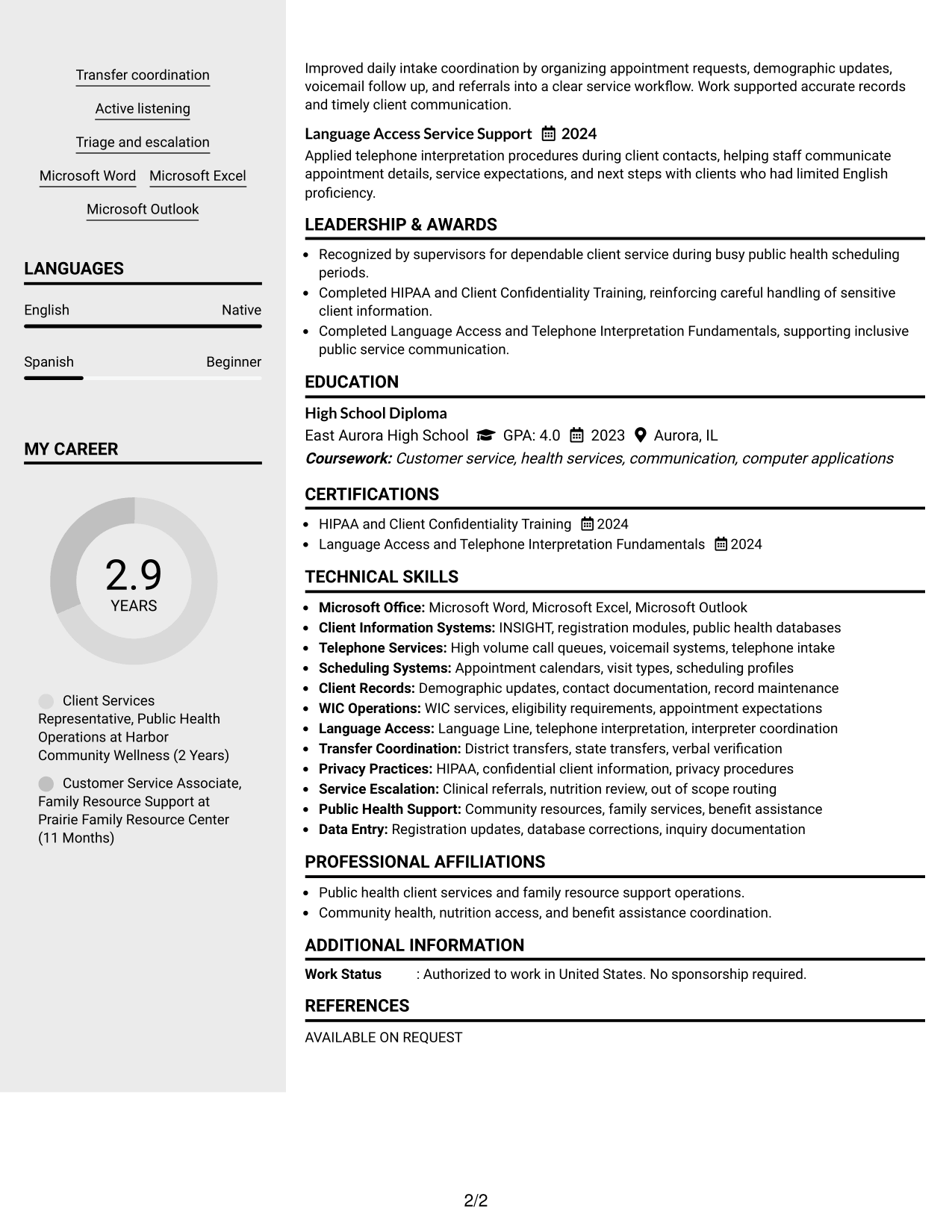 Resume Example Page 2