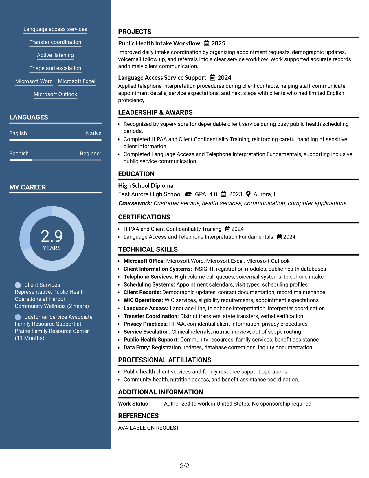Resume Example Page 2