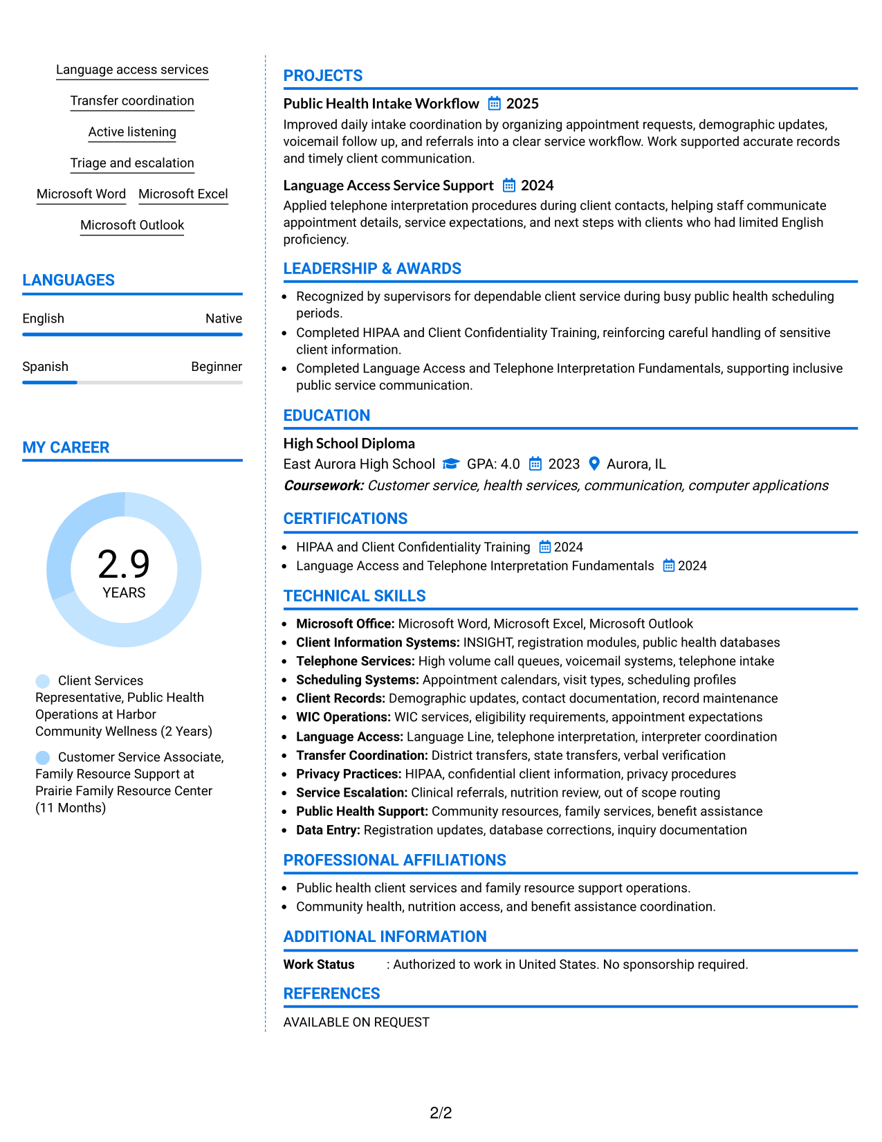 Resume Example Page 2