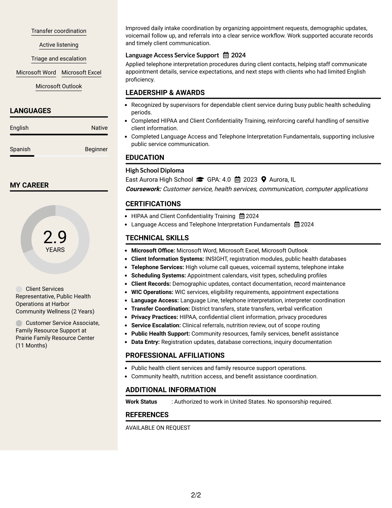 Resume Example Page 2