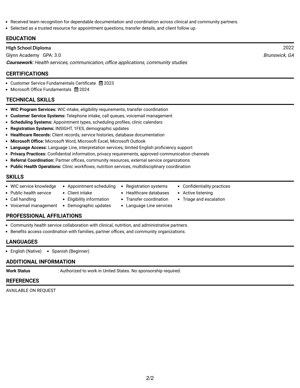 Resume Example Page 2