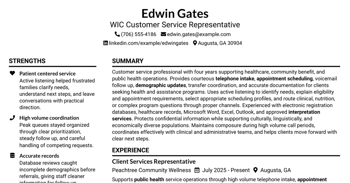 7 WIC Customer Service Representative Resume Templates with Example