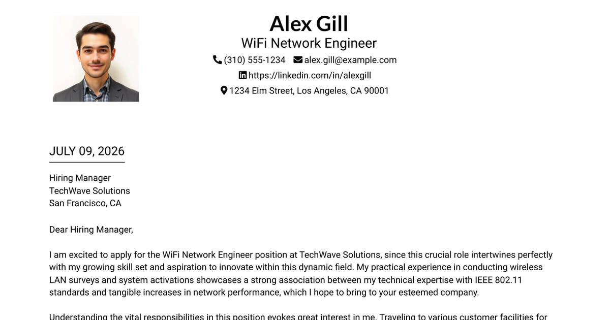 30+ WiFi Network Engineer Cover Letter Templates with Example 2026