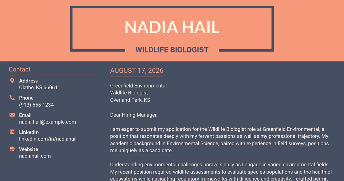 30+ Wildlife Biologist Cover Letter Templates with Example 2026