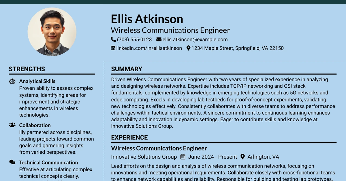 33 Wireless Communications Engineer Resume Templates with Example 2026 (ATS-Optimized)