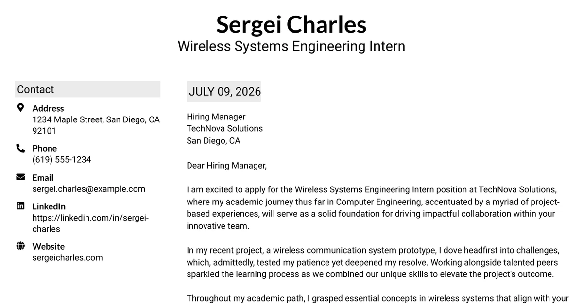 30+ Wireless Systems Engineering Intern Cover Letter Templates with Example 2026