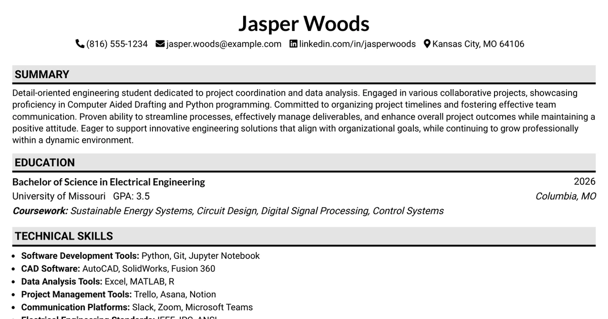 33 Wiring Harness Project Engineer Intern Resume Templates with Example 2026 (ATS-Optimized)