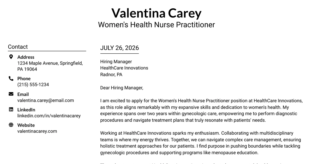 30+ Women's Health Nurse Practitioner Cover Letter Templates with Example 2026