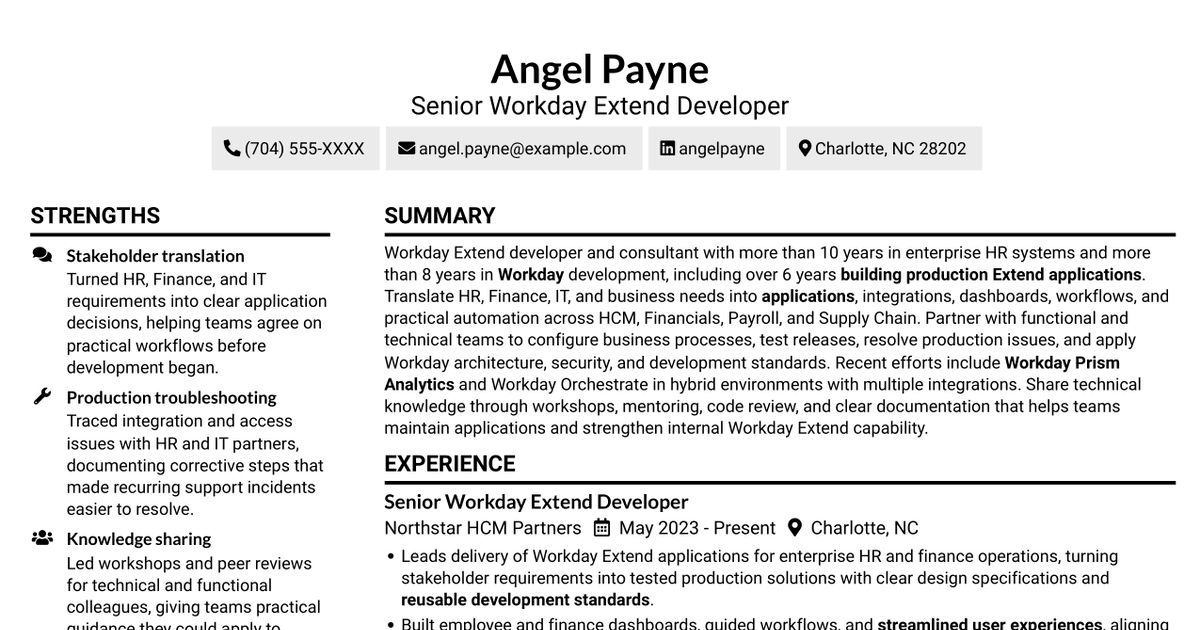 7 Workday Extend Developer Resume Templates with Example