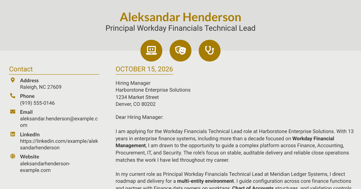 7 Workday Financials Technical Lead Cover Letter Templates with Example