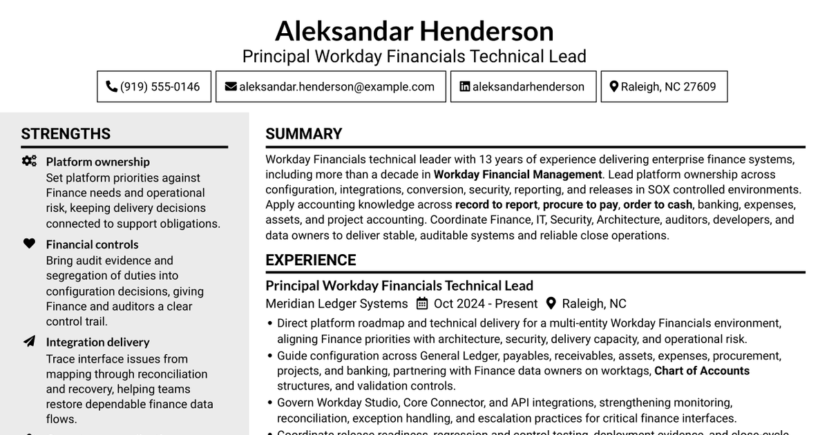 7 Workday Financials Technical Lead Resume Templates with Example