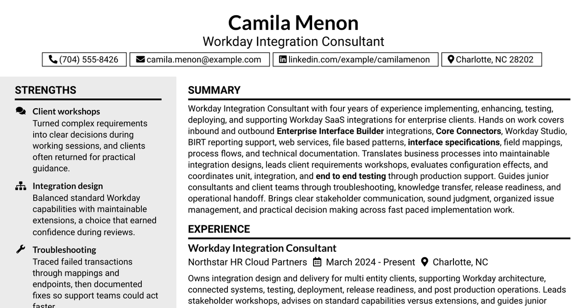 7 Workday Integration - Application Consultant Resume Templates with Example