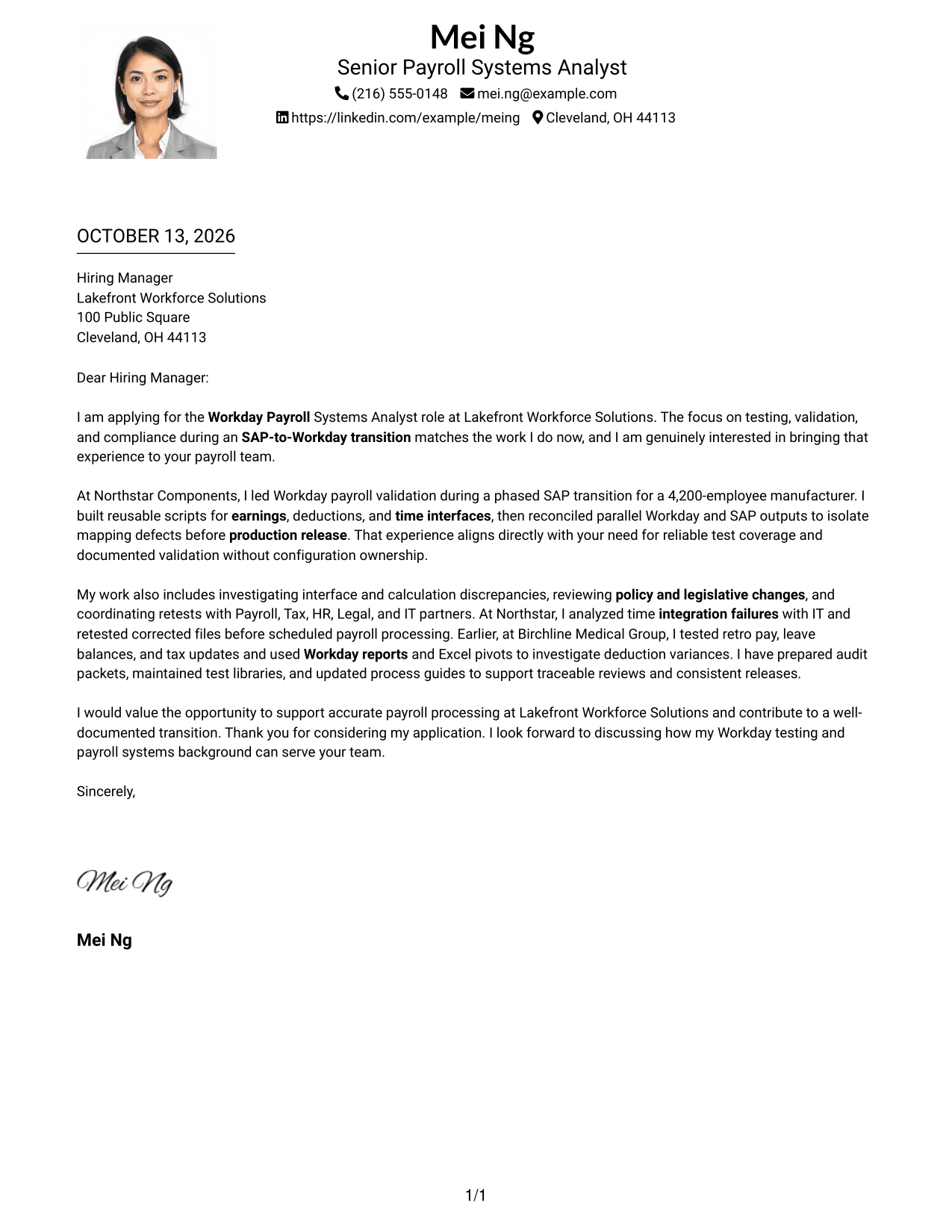 Cover Letter Example Page 1