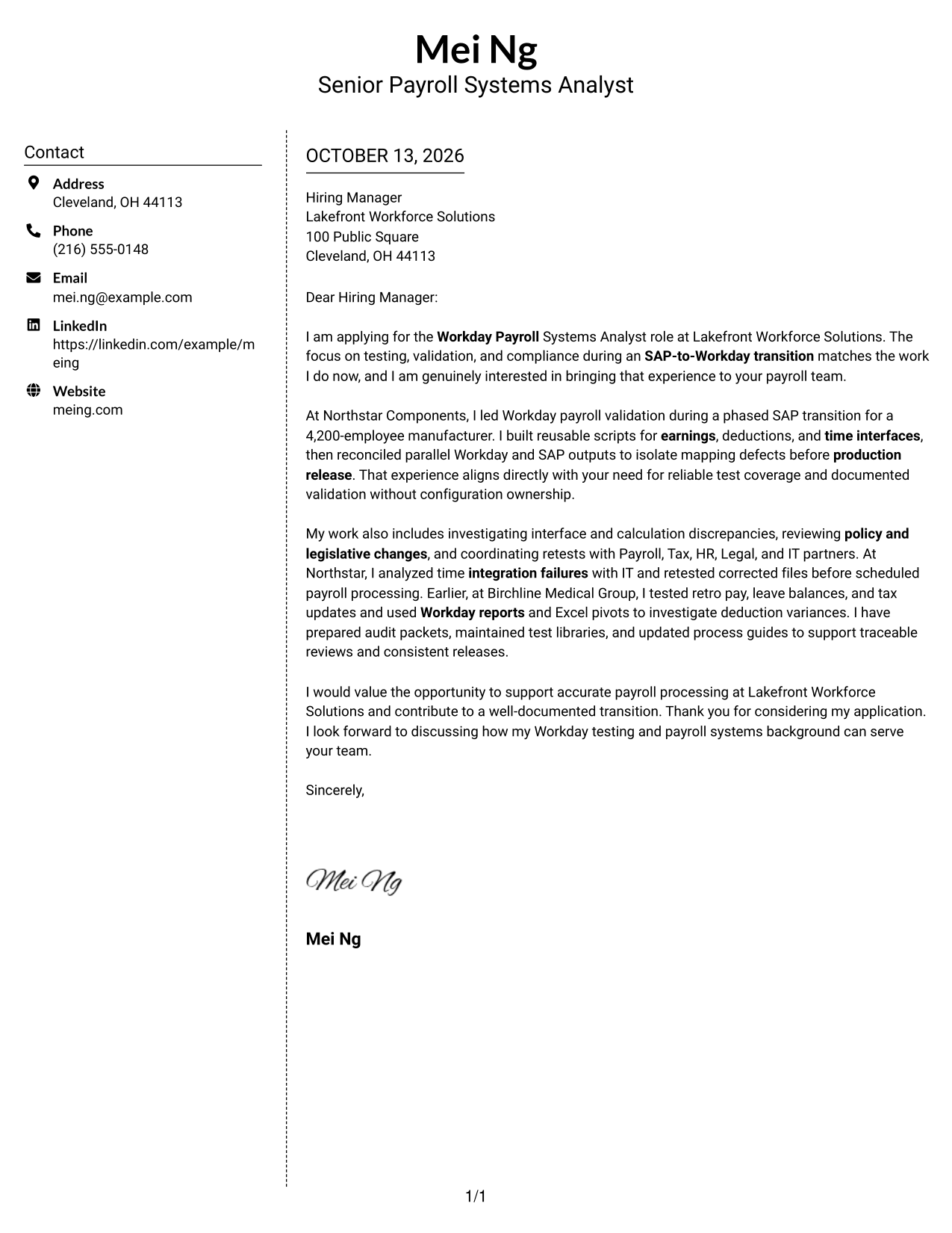 Cover Letter Example Page 1