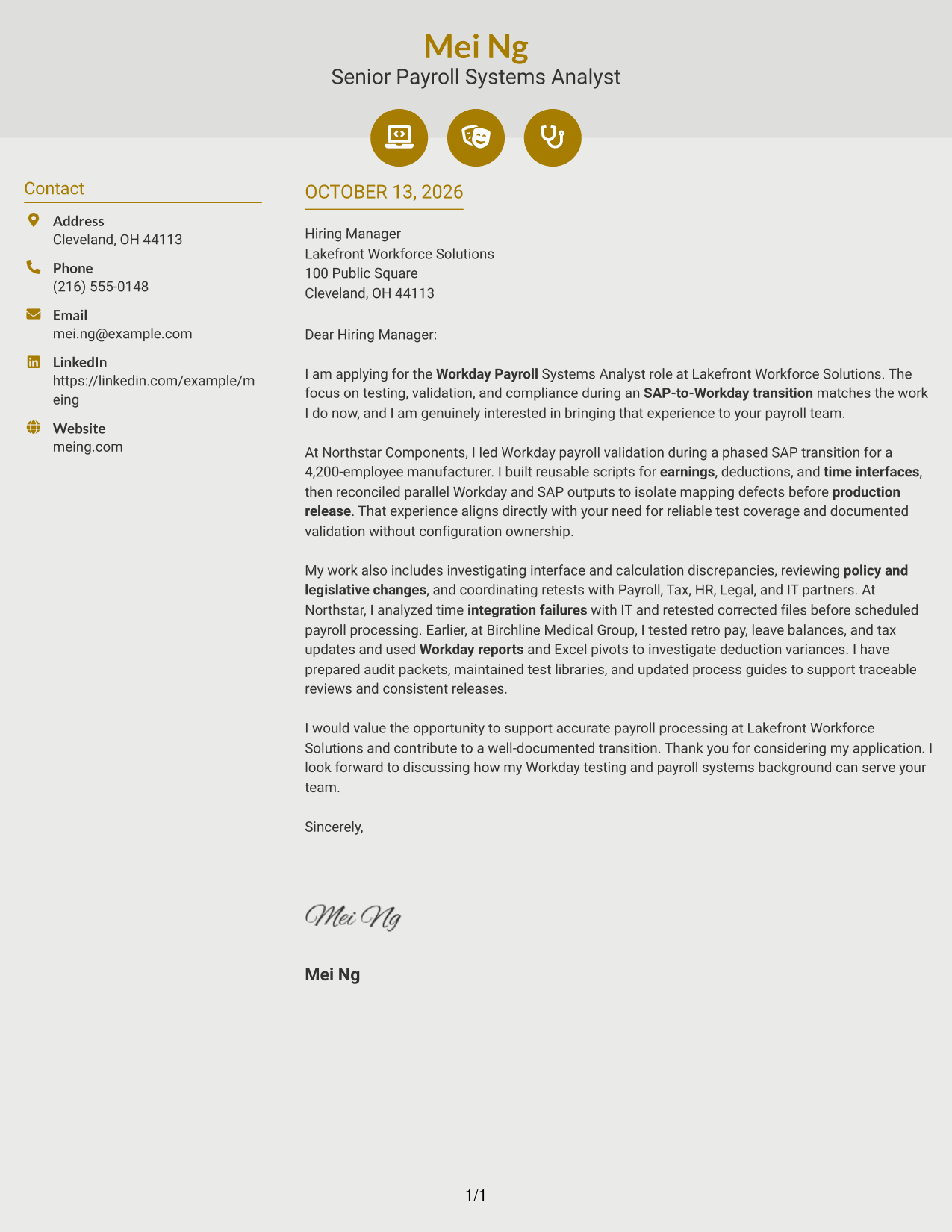 Cover Letter Example Page 1