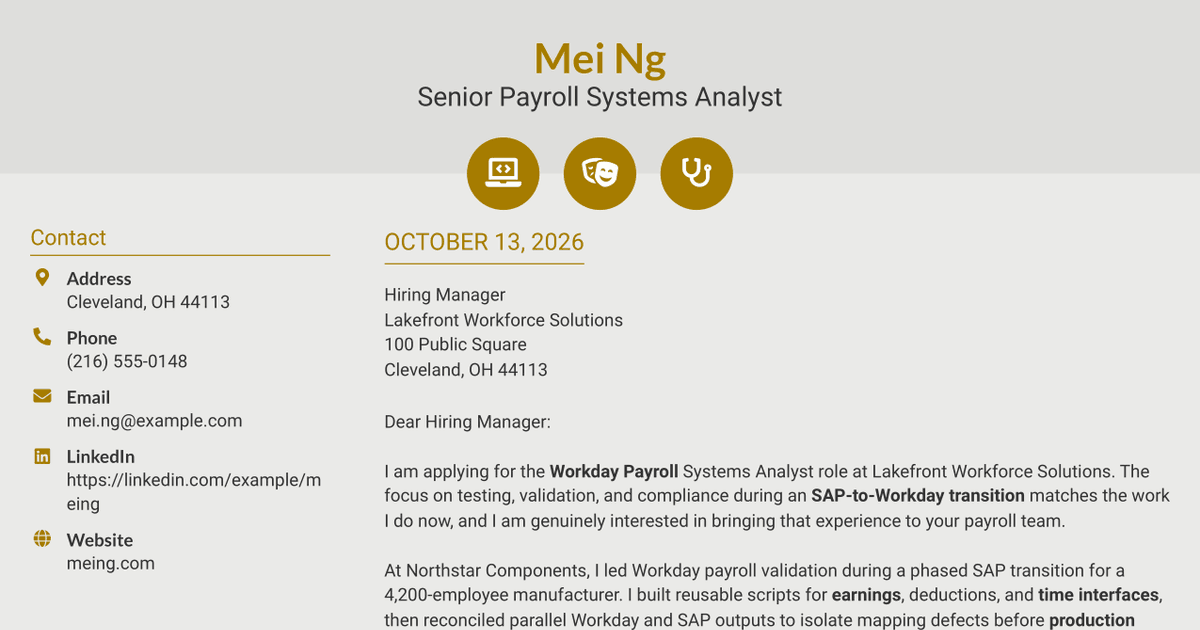 7 Workday Payroll Systems Analyst Cover Letter Templates with Example